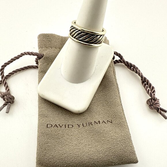 David Yurman Ring Sterling Silver 14K Gold Cable Band Twist Cigar 7.5 Mixed Meta - Picture 1 of 15